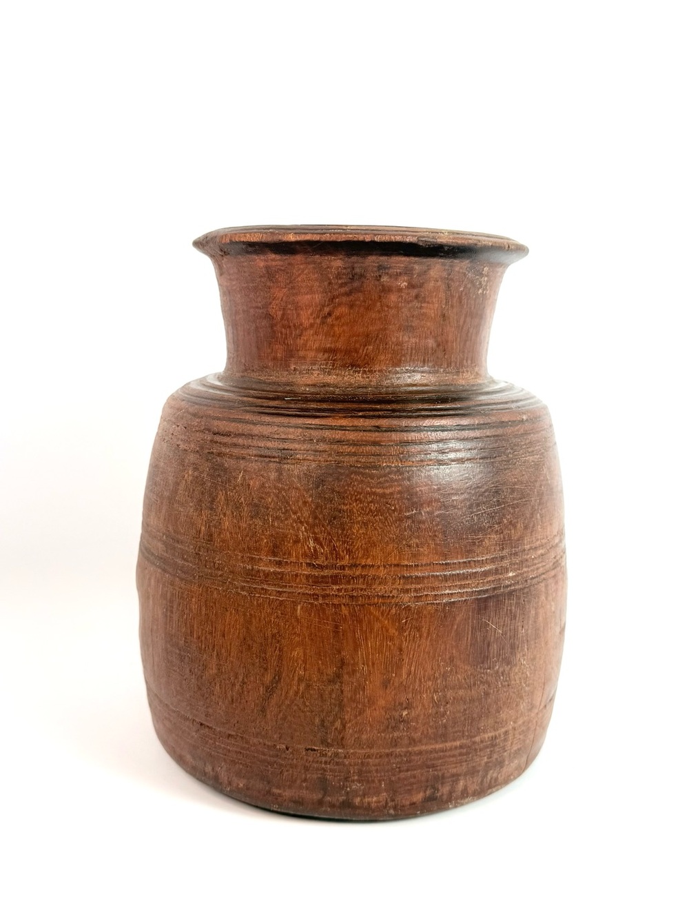 Antique 1890's Old Ancient Wooden Hand Carved Himachal Big Pot Vase Primitive